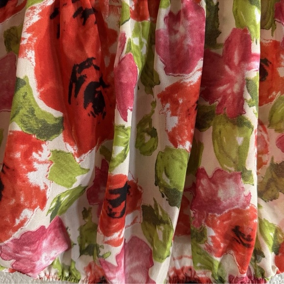 Wet Seal Floral Crop Top Blouse Size S Red Cinch Tie Detail Y2K Vibes Festival - Picture 7 of 7